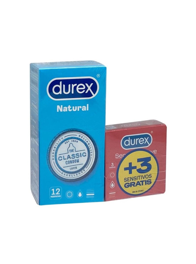 Durex Natural 12 unidades Pack +3 Sensitivos