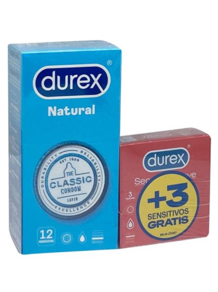 Durex Natural 12 unidades Pack +3 Sensitivos