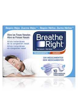 Breathe Right Transparentes Grandes 10 tiras nasales